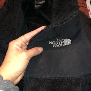 North face black fuzzy coat